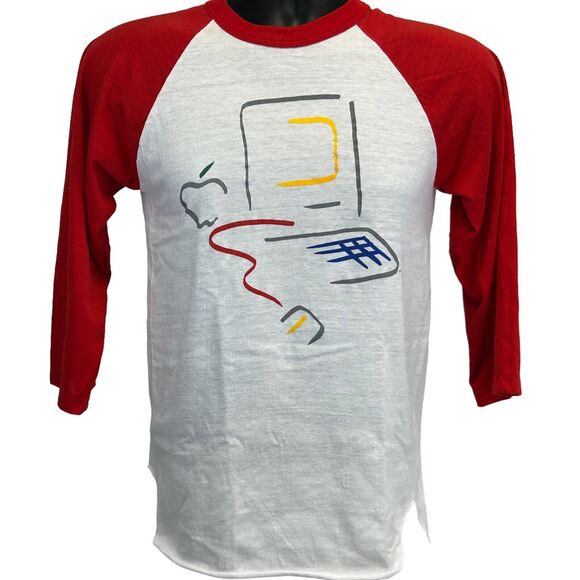 Vintage Apple Computers Raglan T Shirt Mens XS Picasso Macintosh 128K 80s Red - Picture 2 of 9